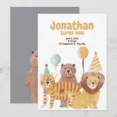 Invitation Animaux sauvages mignons Anniversaire (Devant / Derrière)