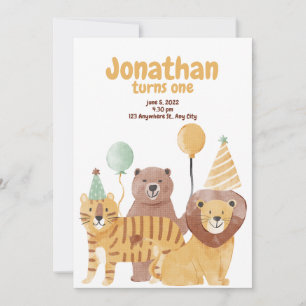 Invitation Animaux sauvages mignons Anniversaire
