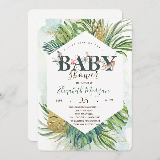 Invitation Animaux sauvages Palm Baby shower Feuille (Devant / Derrière)