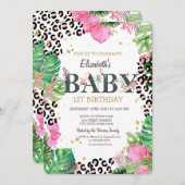 Invitation Animaux sauvages Palm Feuilles 1er anniversaire (Devant / Derrière)