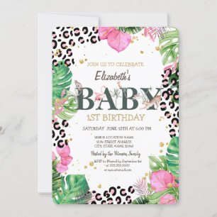 Invitation Animaux sauvages Palm Feuilles 1er anniversaire