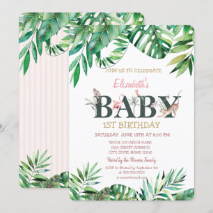 Invitation Animaux Sauvages Rayé de Verdure Anniversaire