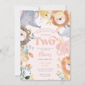 Invitation Animaux sauvages rose deux filles Photo Anniversai (Devant)