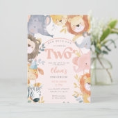 Invitation Animaux sauvages rose deux filles Photo Anniversai (Debout devant)