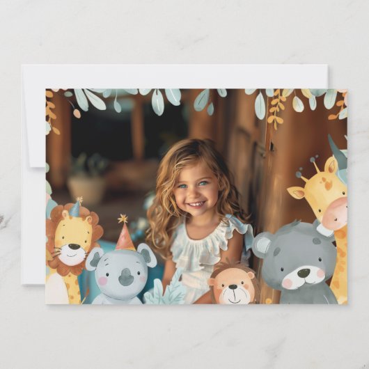 Invitation Animaux sauvages rose deux filles Photo Anniversai (Dos)