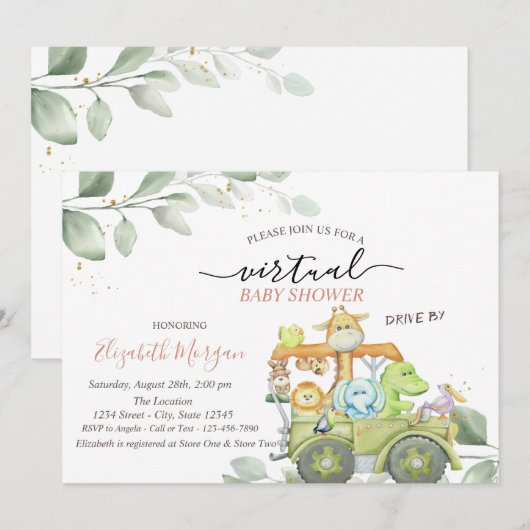 Invitation Animaux sauvages Virtual Drive Par Baby shower (Devant / Derrière)