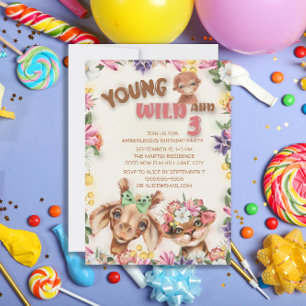 Invitation Animaux sauvages Young Wild Trois 3e anniversaire