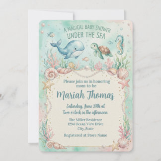 Invitation Animaux sous la mer Fête de bébé Aquamarine