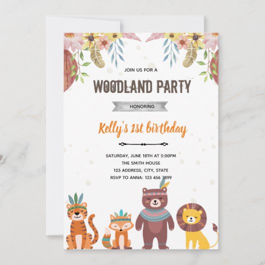 Invitation animaux tribaux boho forestier (Devant)