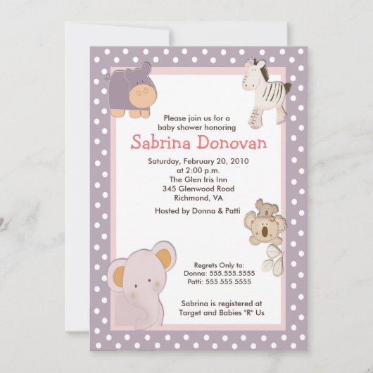 Invitation Animaux tropicaux de la Jungle 5x7 Baby shower Inv (Devant)