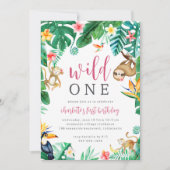 Invitation Animaux tropicaux de la jungle florale Premier ann (Devant)