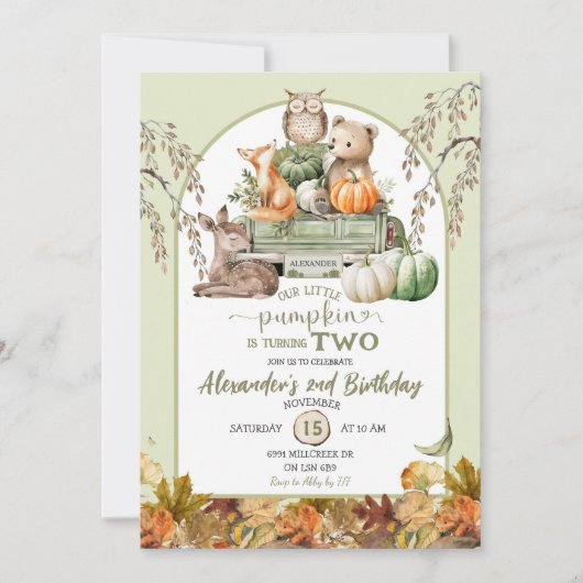 Invitation Animaux verts des bois Petit Citrouille Anniversai (Devant)