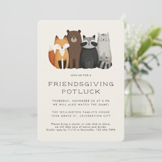Invitation Animaux Whimsical mignons Amical Potluck (Debout devant)
