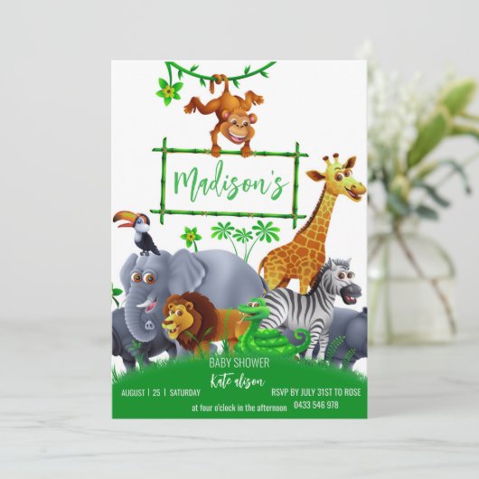 Invitation Animaux Wild One Jungle verdure safari hiver (Debout devant)