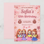 Invitation Anime Best Friends Squad Birthday (Devant / Derrière)