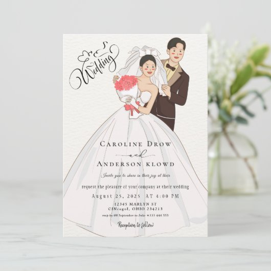 Invitation Anime Couple Wedding (Debout devant)