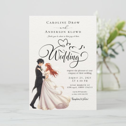 Invitation Anime Couple Wedding (Debout devant)