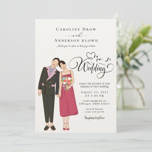 Invitation Anime Couple Wedding (Debout devant)