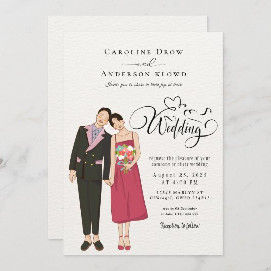 Invitation Anime Couple Wedding (Devant / Derrière)