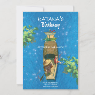 Invitation Anime d'aventure en bateau d'été eau bleue