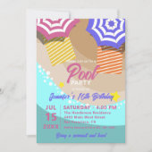 Invitation Animé été 16e anniversaire Pool Party (Devant)