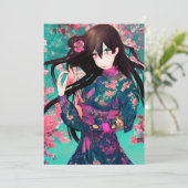 Invitation Anime fille en Arrière - plan rose avec coucher de (Debout devant)