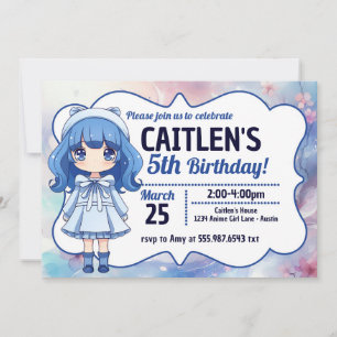 Invitation Anime Girl mignonne Japonaise Anniversaire Invitat