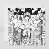 Invitation Anime Superhero Boy | Page de couleur Anniversaire (Devant)
