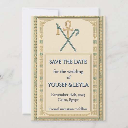 Invitation Ankh Royal Égyptien Lotus Or Save the Date (Devant)