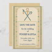 Invitation Ankh Royal Égyptien Lotus Or Save the Date (Devant / Derrière)