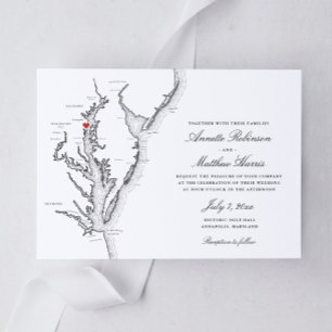 Invitation Annapolis Maryland Élégant Mariage noir et blanc