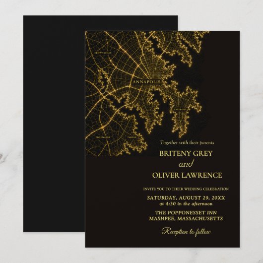 Invitation Annapolis MD Baie de Chesapeake mariage doré (Devant / Derrière)