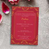 Invitation Annaprashan Premier Riz Rouge Fleurs d'or Photo