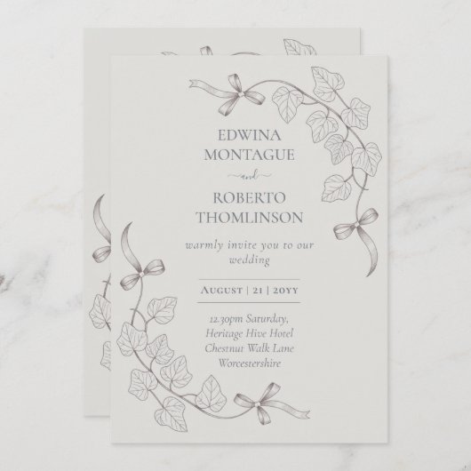 Invitation Anne Elliot Quiet Romance Wedding - Bows Ivy (Devant / Derrière)