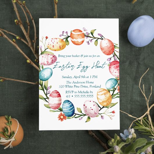 Invitation Anneau d'oeufs et de fleurs Chasse aux oeufs de Pâ