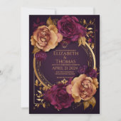 Invitation Anneau doré avec Rose foncé violet et sucre Brown (Devant)