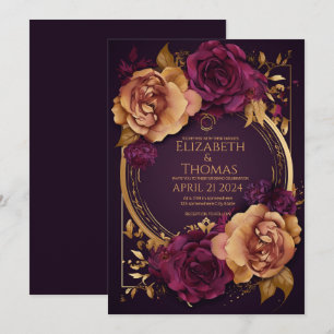 Invitation Anneau doré avec Rose foncé violet et sucre Brown