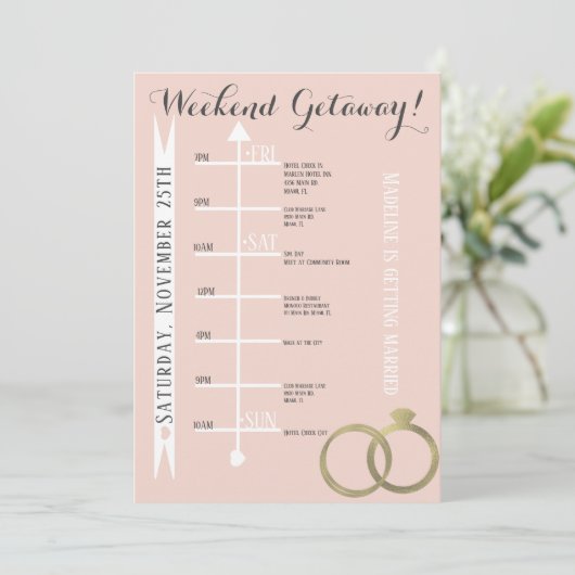 Invitation Anneau en feuille métallique pour week-end d'enter (Debout devant)