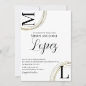 Invitation Anneaux Abstraits Faux Gold Black Script Mariage (Devant)