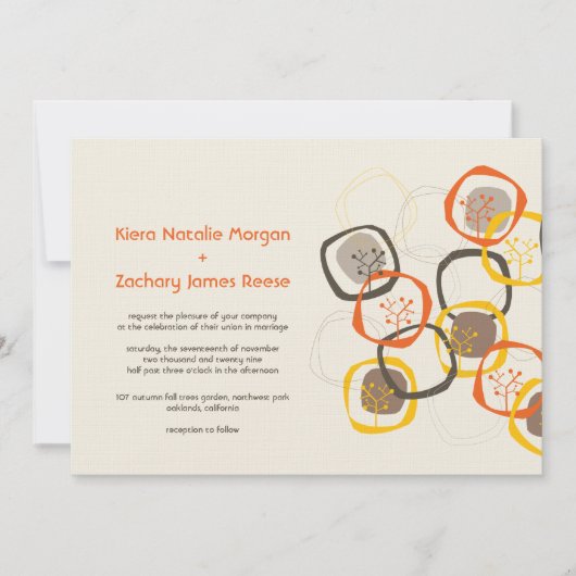 Invitation Anneaux d'arbre forestier Brown Mariage de automne (Devant)