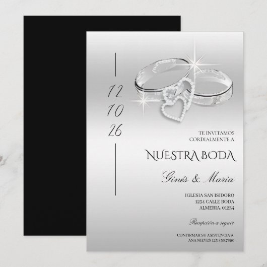 Invitation Anneaux de mariage argentés clinquants décoratifs  (Devant / Derrière)