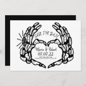 Invitation Anneaux de mariage de cœur de main de squelette no (Devant / Derrière)
