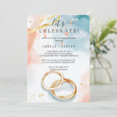 Invitation Anneaux de mariage dorés Fête de fiançailles (Debout devant)