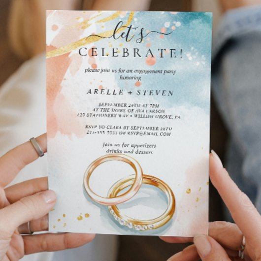 Invitation Anneaux de mariage dorés Fête de fiançailles