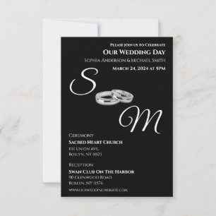Invitation Anneaux de Mariage noir et blanc