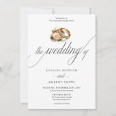 Invitation Anneaux de mariage simples en calligraphie or et r (Devant)