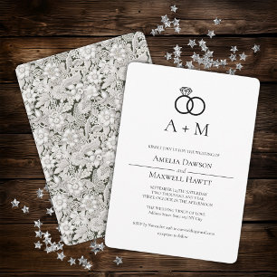 Invitation Anneaux de monogramme dentelle Simple