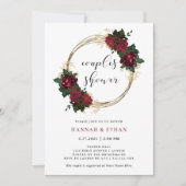 Invitation Anneaux d'or et roses rouges| Douche pour couples (Devant)