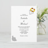 Invitation Anneaux d'or sur Mariage noir et blanc (Debout devant)