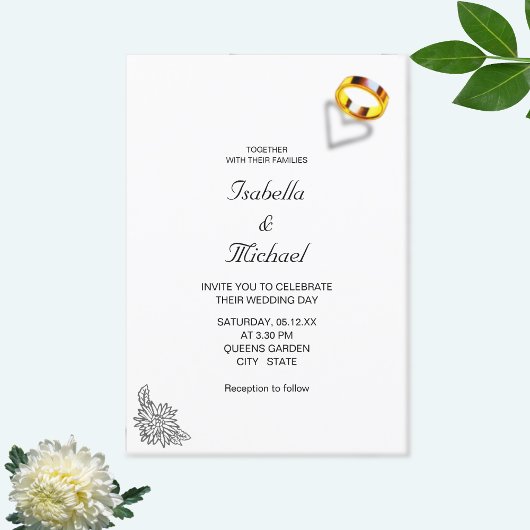 Invitation Anneaux d'or sur Mariage noir et blanc